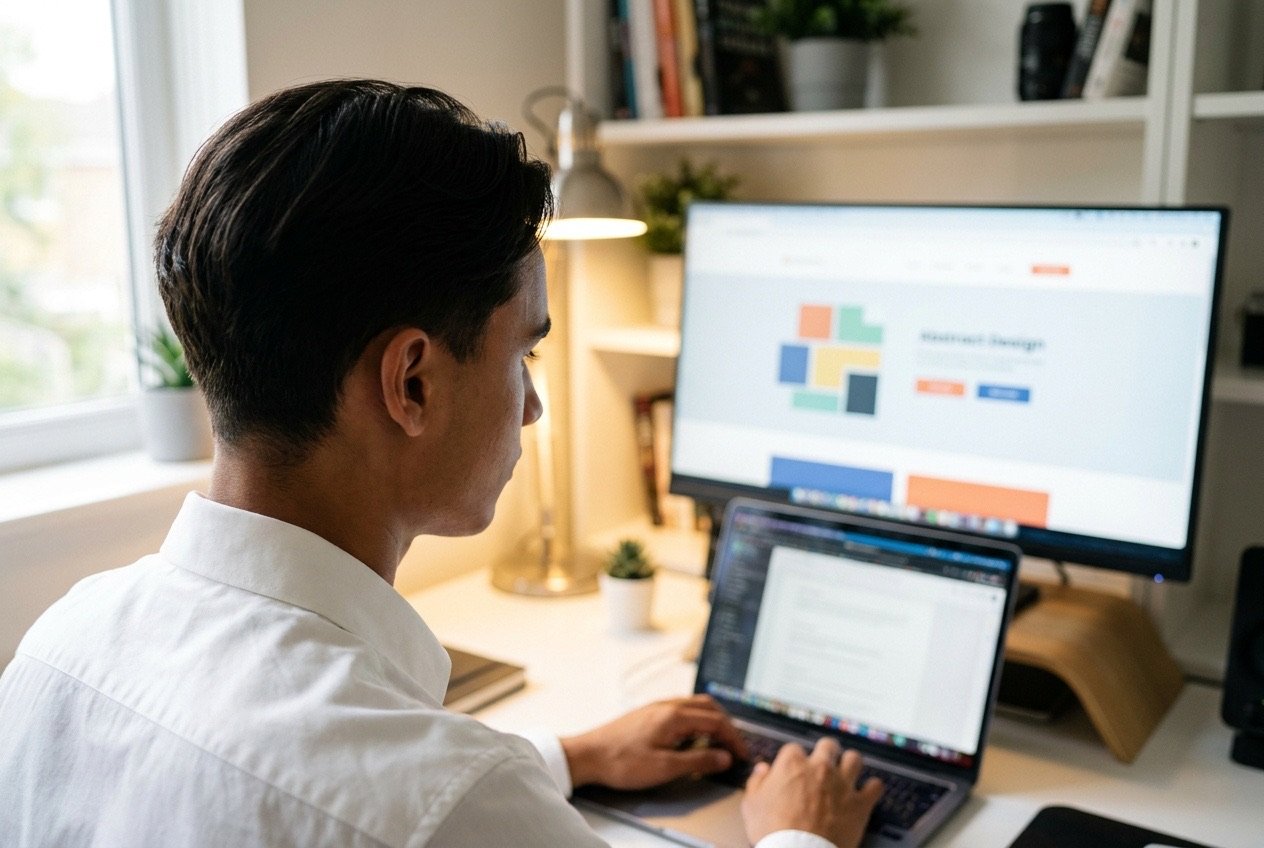 Oliver fra SparkWebsite arbejder på en hjemmeside ved computeren